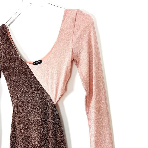 NEW Naked Wardrobe Dress Womens Size XS Brown Pink Cutout Long Sleeve Side Slit - Picture 4 of 16